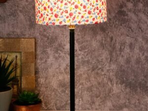 Drum Multicolor Cotton Shade Table Lamp with Wood Base