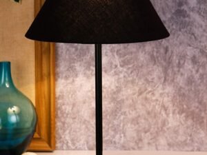 Conical Black Cotton Shade Table Lamp with Wood Base