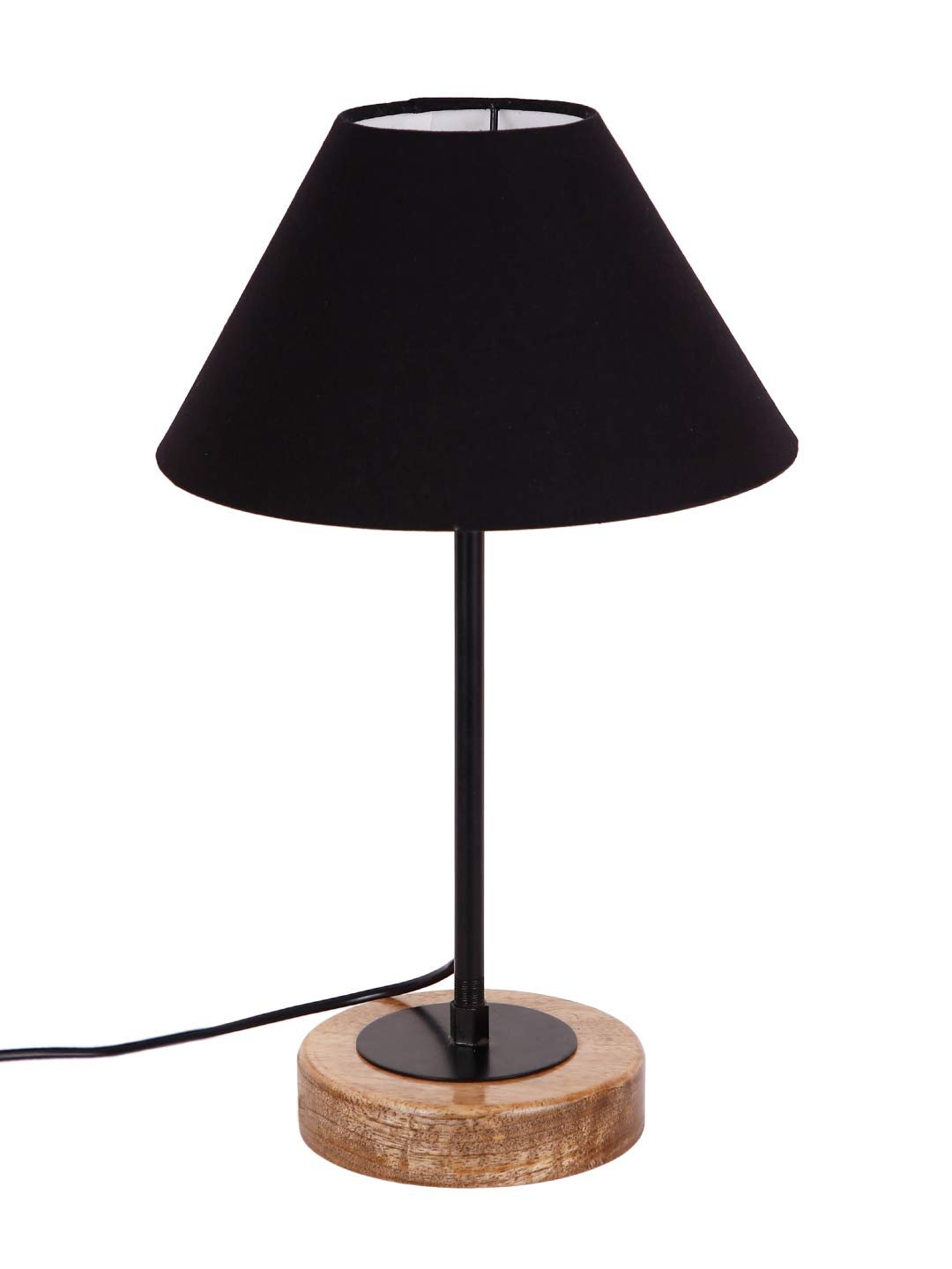Conical Black Cotton Shade Table Lamp with Wood Base