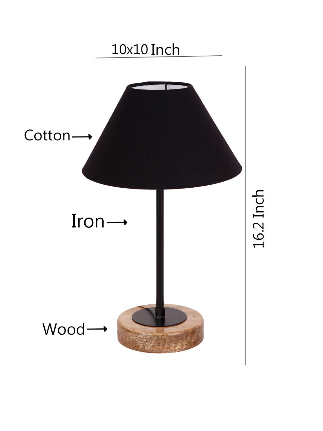 Conical Black Cotton Shade Table Lamp with Wood Base
