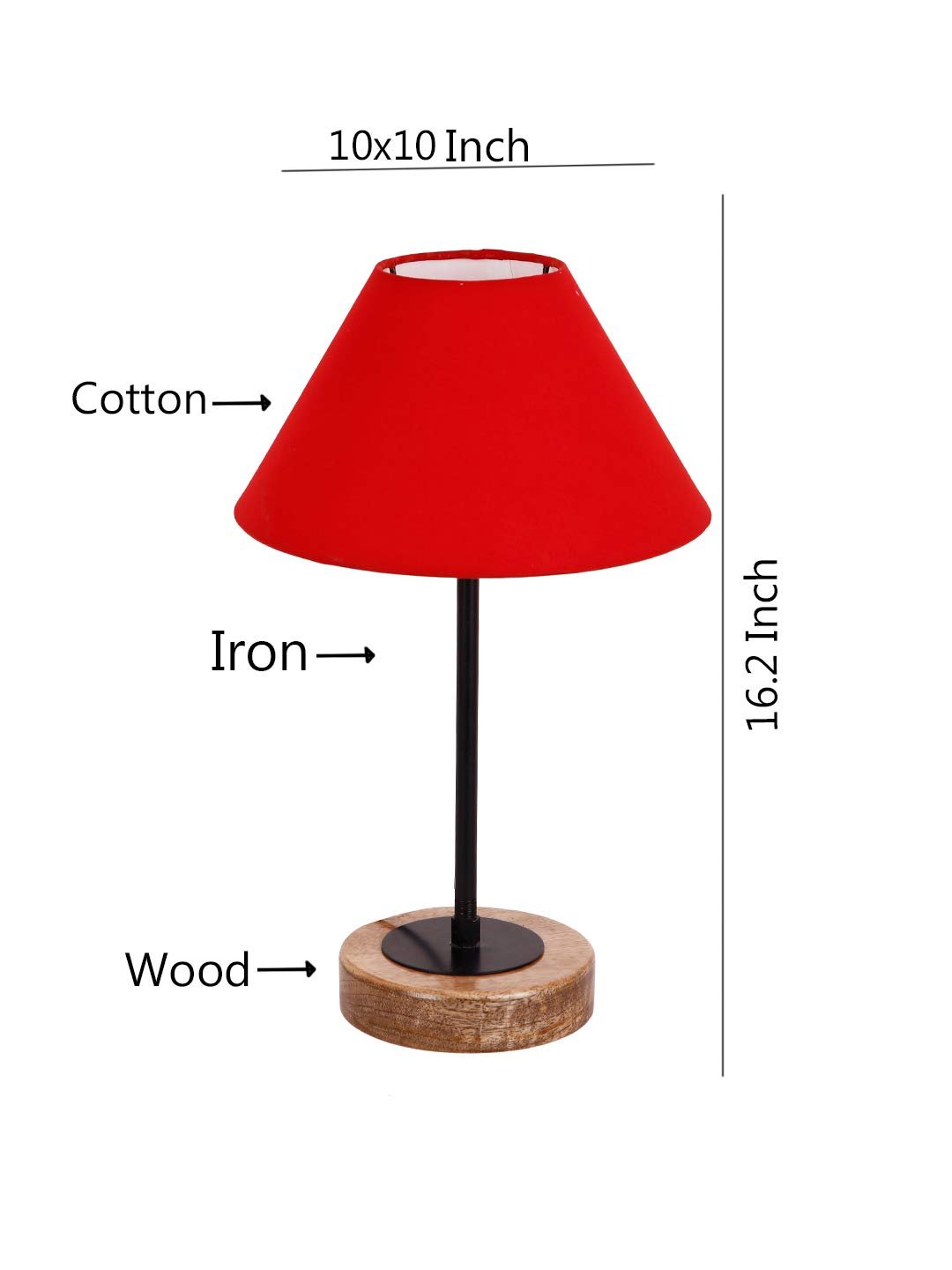 Conical Red Cotton Shade Table Lamp with Wood Base