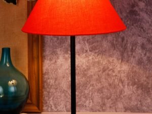 Conical Orange Cotton Shade Table Lamp with Wood Base