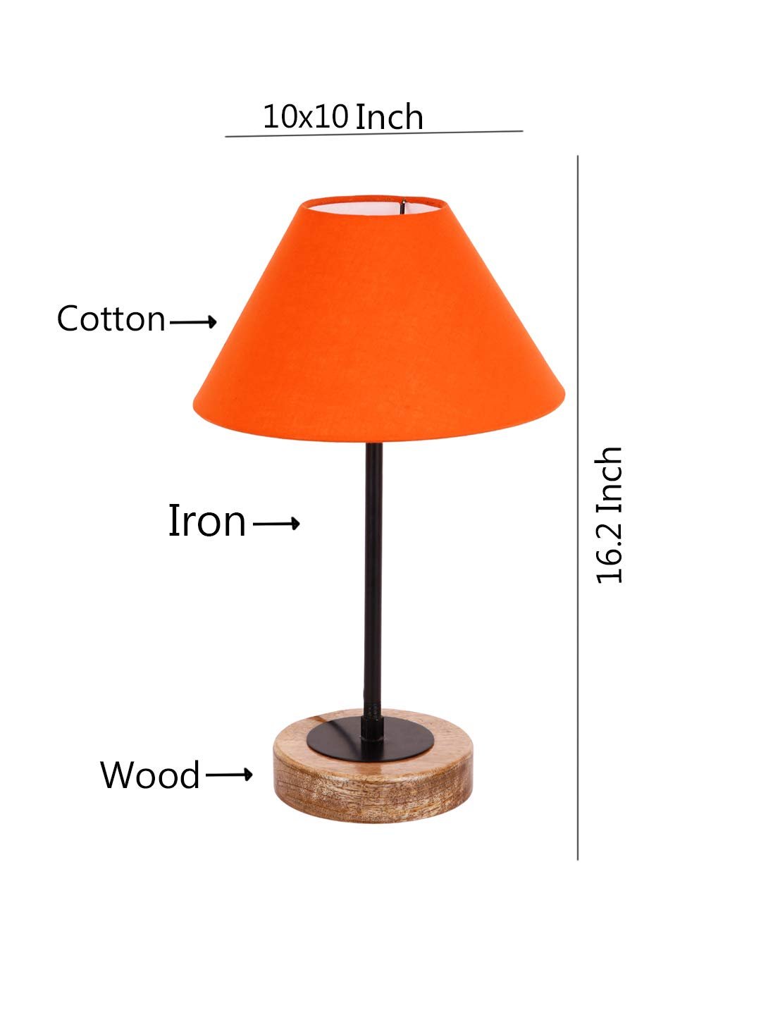 Conical Orange Cotton Shade Table Lamp with Wood Base