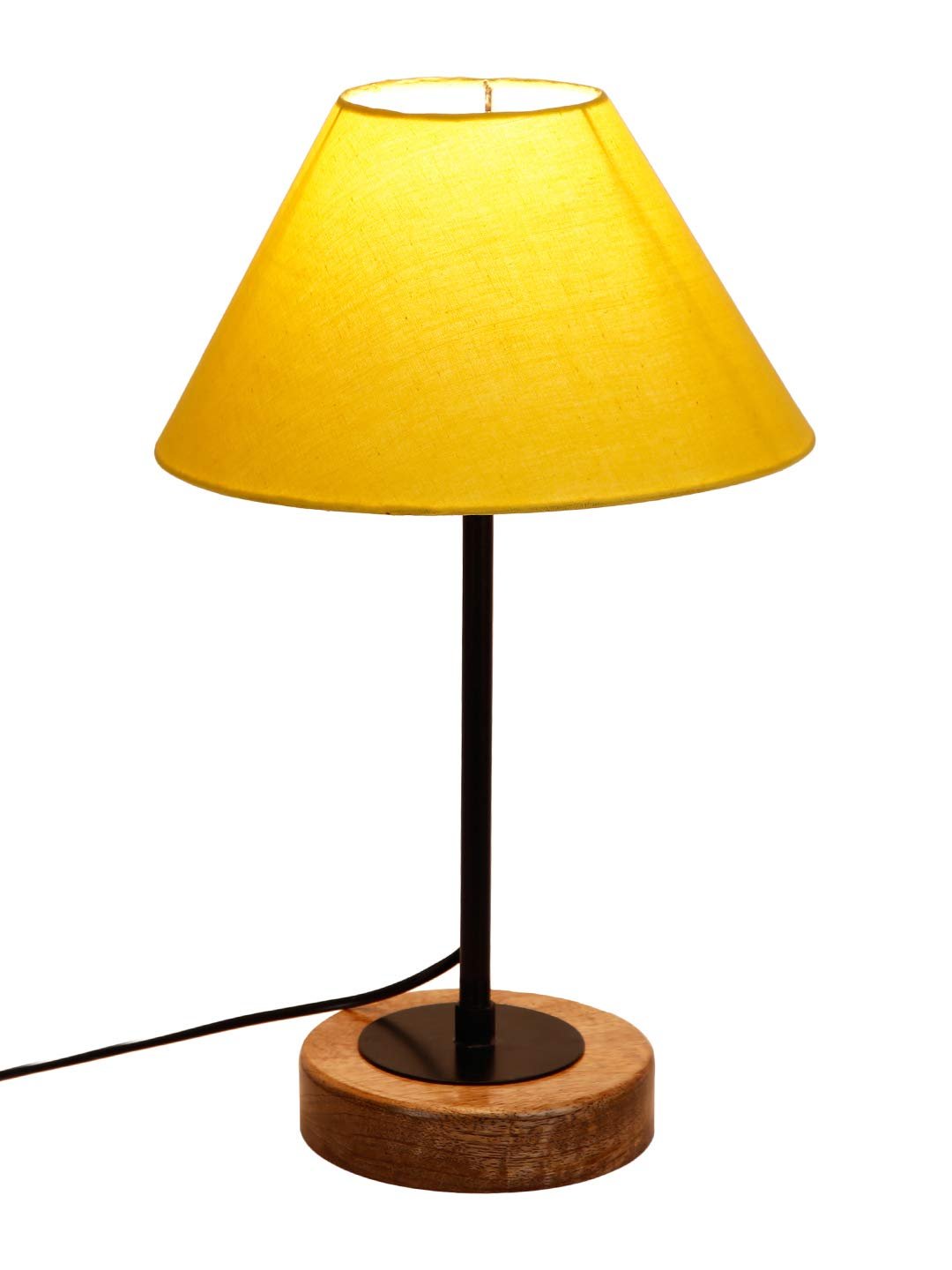 Conical Cotton Shade Table Lamp with Wood Base