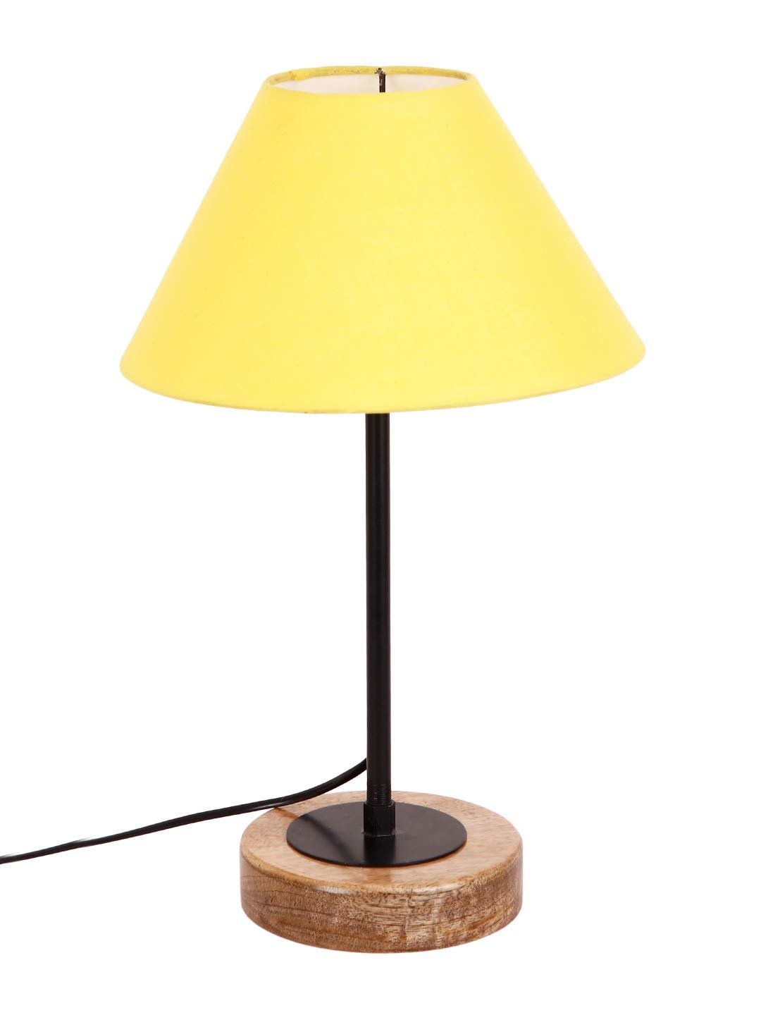 Conical Cotton Shade Table Lamp with Wood Base