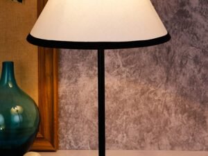 Conical Multicolor Cotton Shade Table Lamp with Wood Base