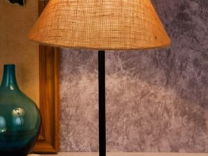 Conical Beige Jute Shade Table Lamp with Wood Base