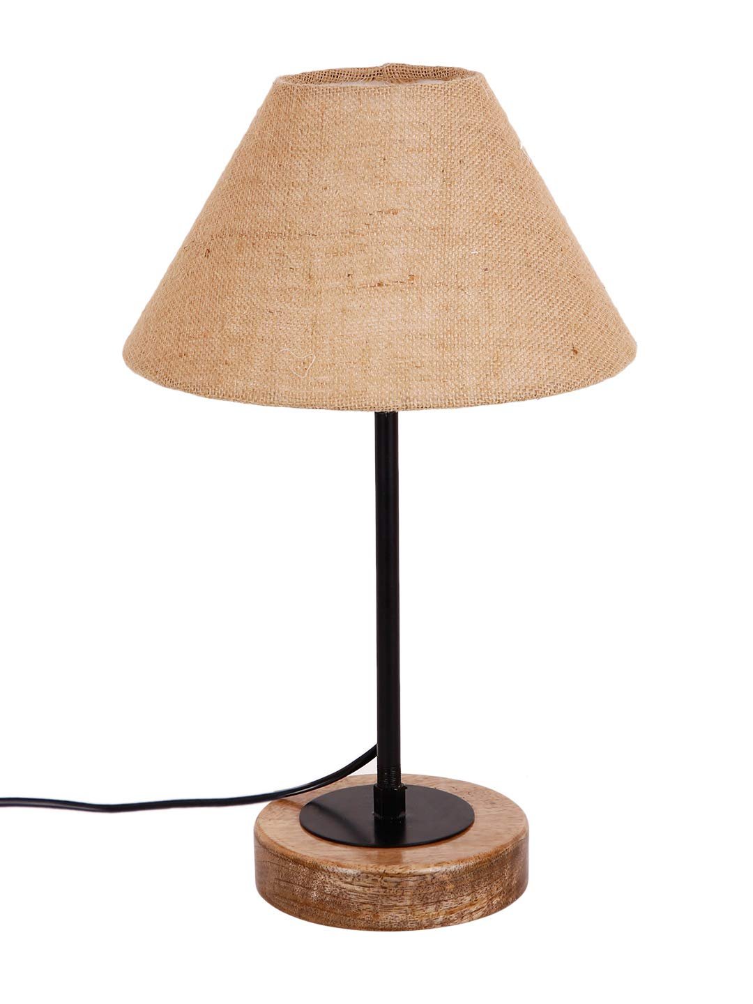 Conical Beige Jute Shade Table Lamp with Wood Base