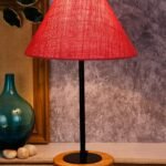 Conical Pink Jute Shade Table Lamp with Wood Base