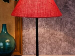 Conical Pink Jute Shade Table Lamp with Wood Base