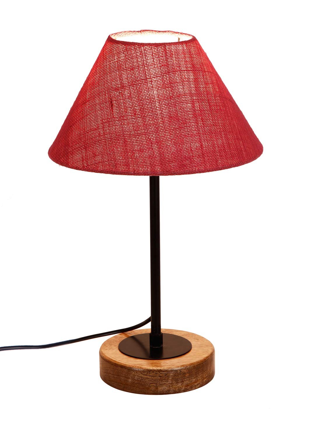 Conical Pink Jute Shade Table Lamp with Wood Base