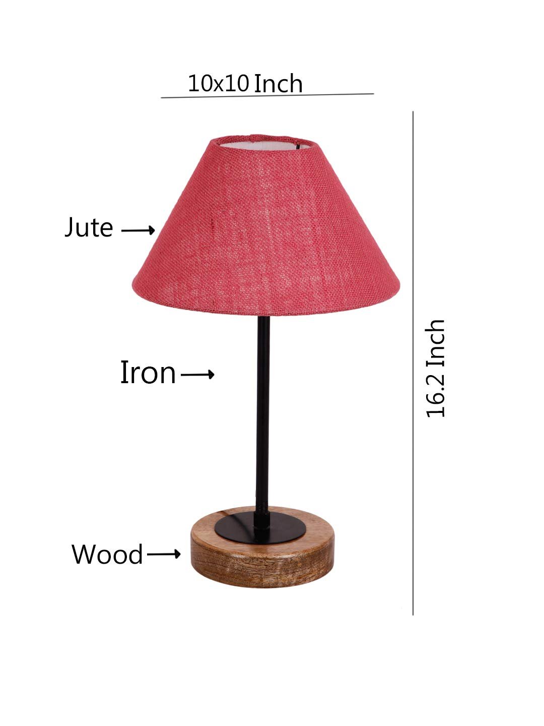 Conical Pink Jute Shade Table Lamp with Wood Base