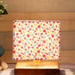 Square Multicolor Cotton Shade Table Lamp with Wood Base