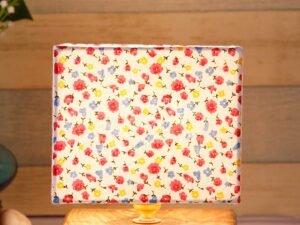 Square Multicolor Cotton Shade Table Lamp with Wood Base
