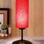Cylindrical Red Cotton Shade Table Lamp with Black Base (Size : 6.75×6.75×16.1 Inches)