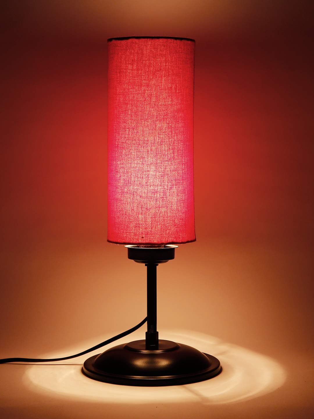 Cylindrical Red Cotton Shade Table Lamp with Black Base (Size : 6.75x6.75x16.1 Inches)