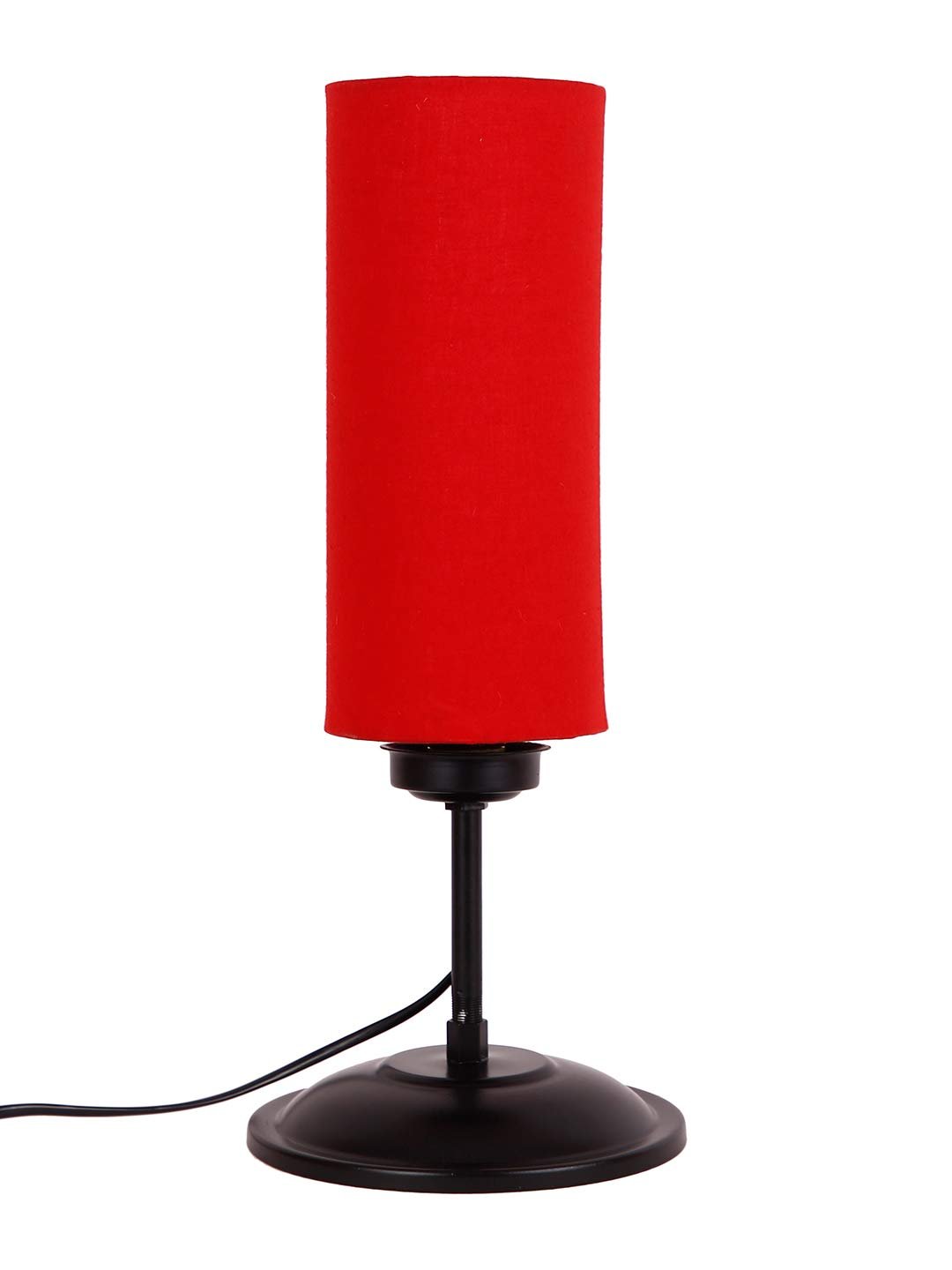 Cylindrical Red Cotton Shade Table Lamp with Black Base (Size : 6.75x6.75x16.1 Inches)