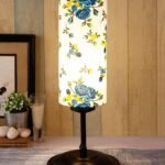 Cylindrical Multi Cotton Shade Table Lamp with Black Base (Size : 6.75×6.75×16.1 Inches)