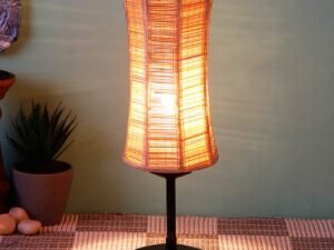 Damru Bamboo Shade Table Lamp with Black Base (Size : 6.75x6.75x16 Inches)