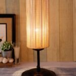 Cylindrical Bamboo Shade Table Lamp with Black Base (Size : 6.75×6.75×16.1 Inches)