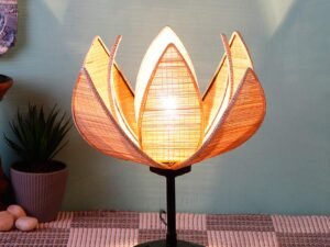 Rose Bamboo Shade Table Lamp with Black Base (Size : 12x12x13.25 Inches)