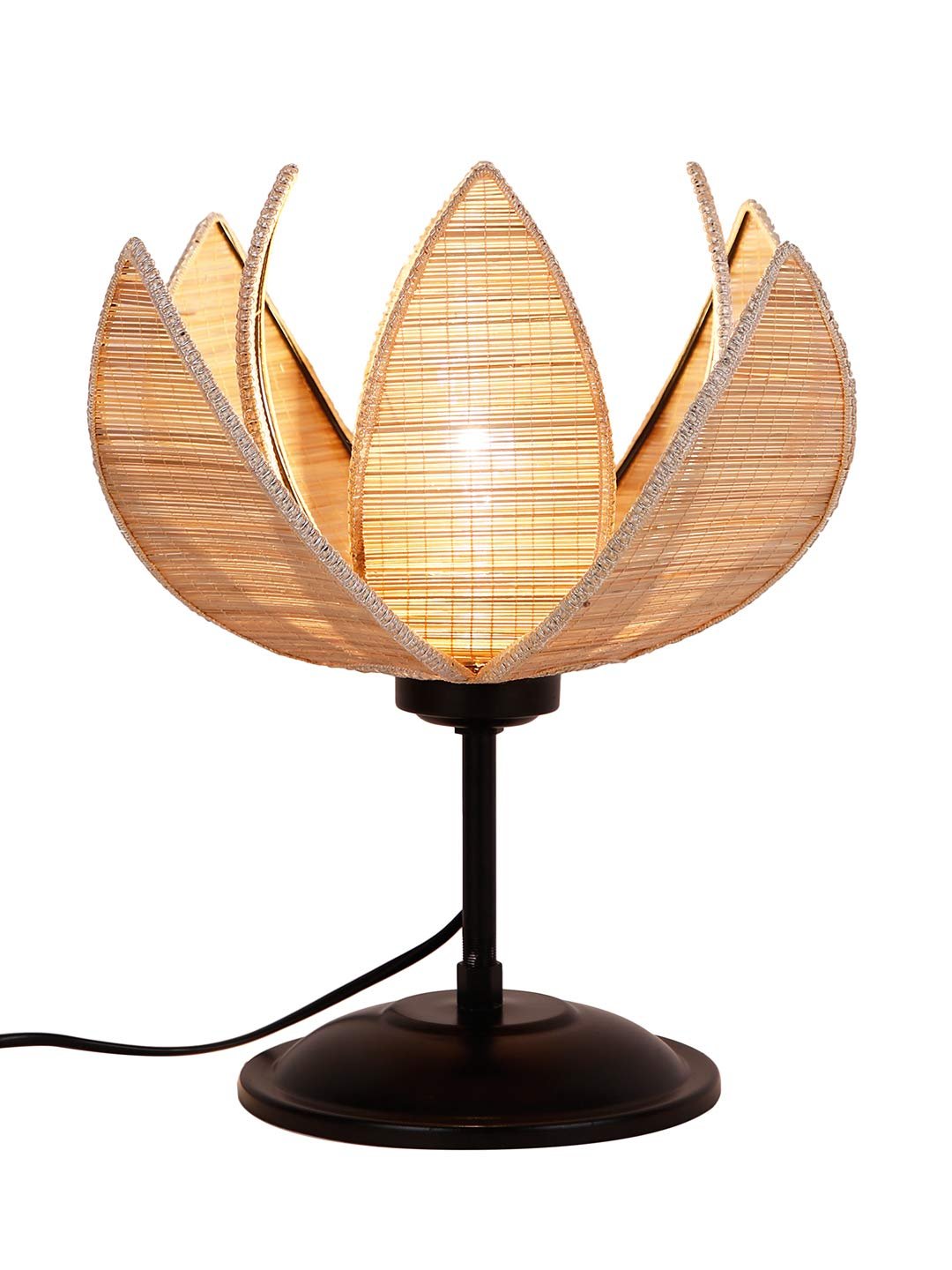 Rose Bamboo Shade Table Lamp with Black Base (Size : 12x12x13.25 Inches)