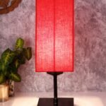 Square Red Cotton Shade Table Lamp with Iron Base