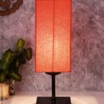 Square Orange Cotton Shade Table Lamp with Iron Base