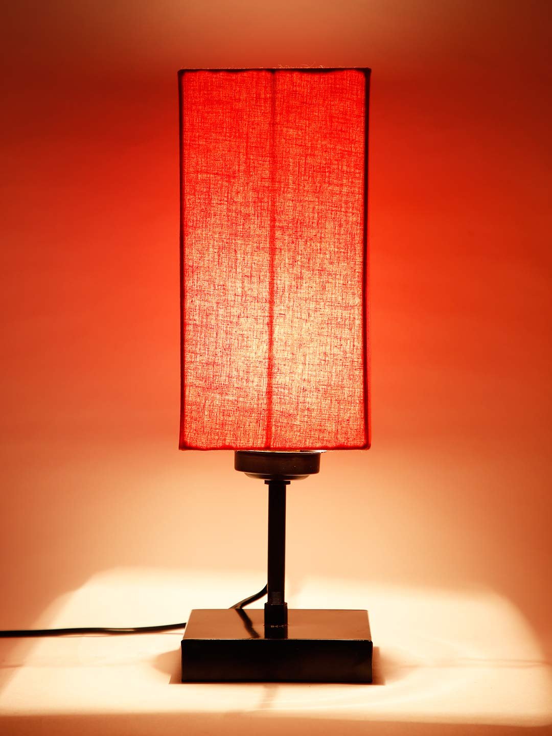 Square Orange Cotton Shade Table Lamp with Iron Base