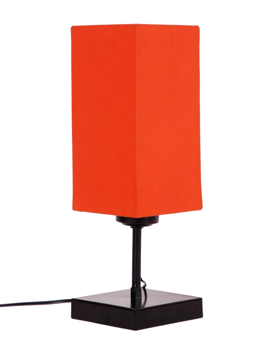 Square Orange Cotton Shade Table Lamp with Iron Base