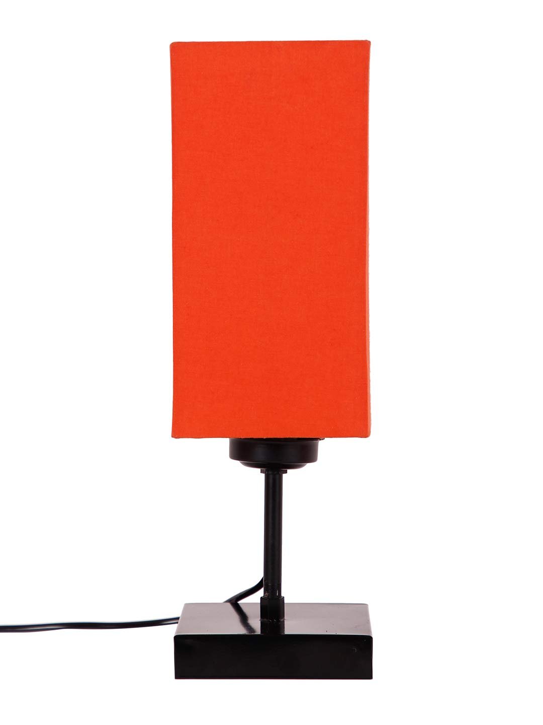 Square Orange Cotton Shade Table Lamp with Iron Base