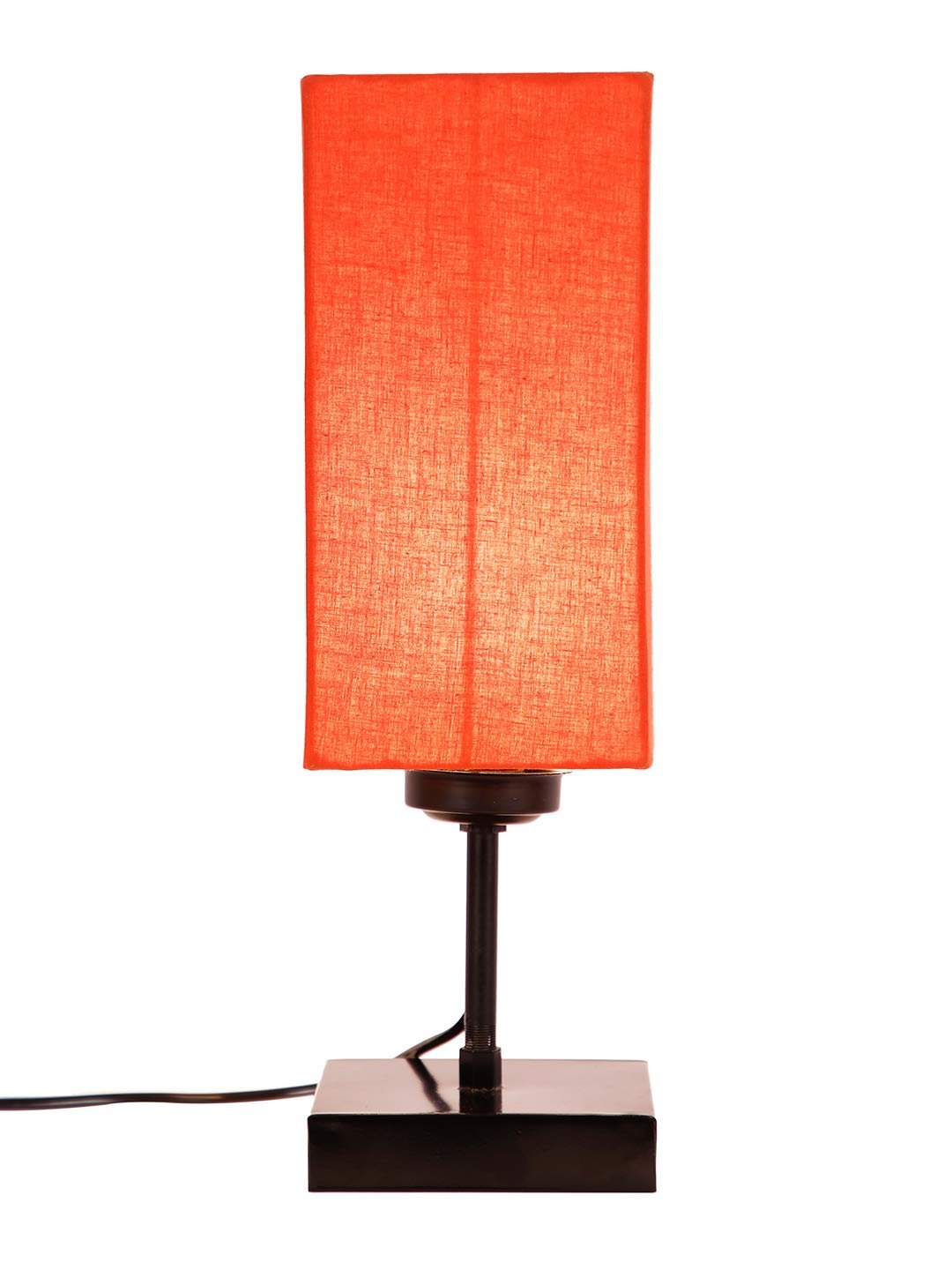 Square Orange Cotton Shade Table Lamp with Iron Base