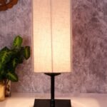 Square Grey Cotton Shade Table Lamp with Iron Base