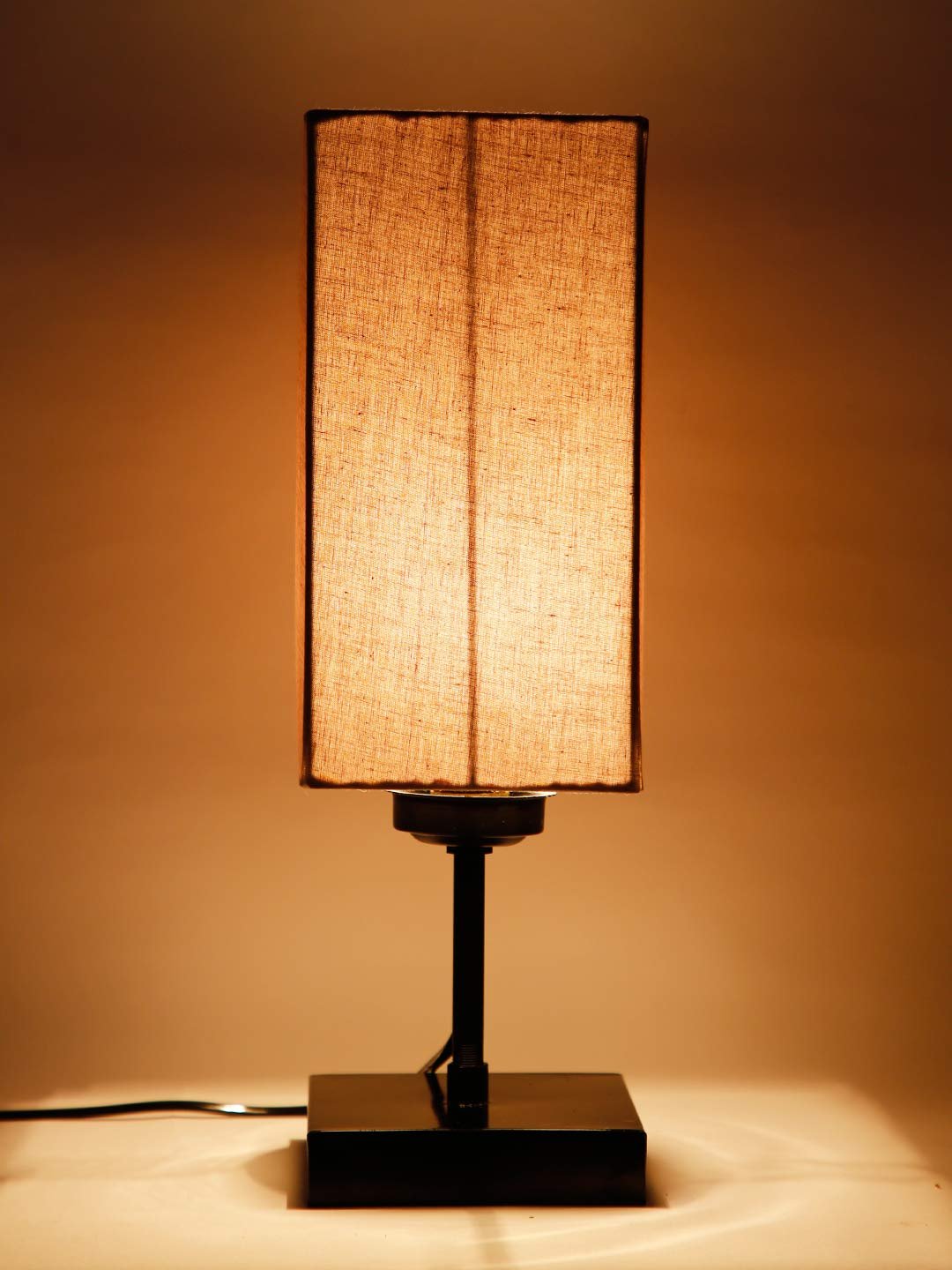Square Grey Cotton Shade Table Lamp with Iron Base