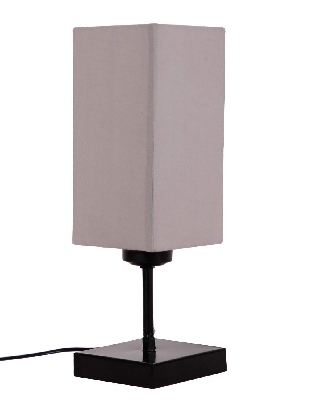 Square Grey Cotton Shade Table Lamp with Iron Base