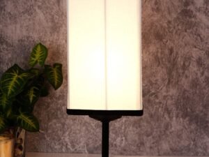 Square Multicolor Cotton Shade Table Lamp with Iron Base