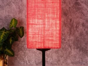 Square Pink Jute Shade Table Lamp with Iron Base