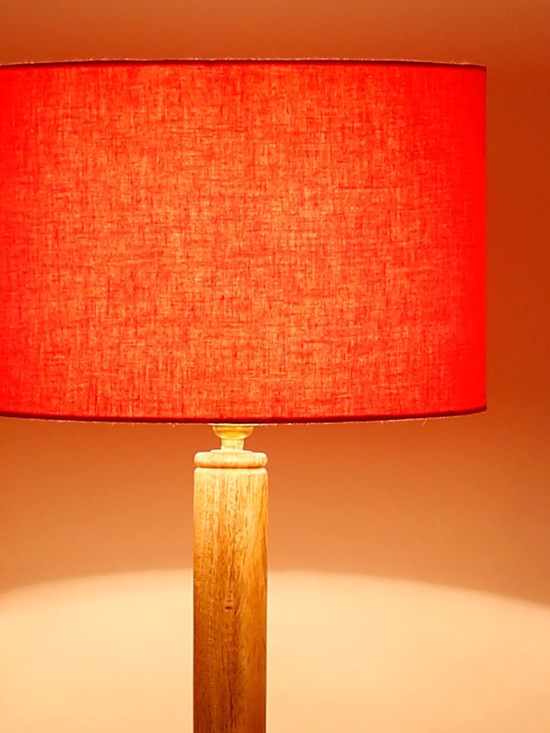 Orange Cotton Drum Shade Wood Natural Table Floor lamp