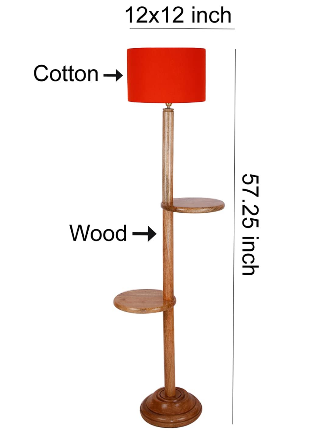 Orange Cotton Drum Shade Wood Natural Table Floor lamp