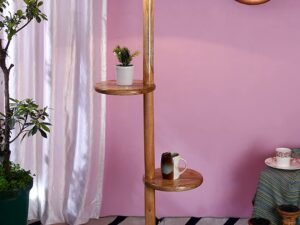 Yellow Cotton Drum Shade Wood Natural Table Floor lamp