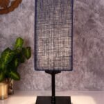 Square Blue Jute Shade Table Lamp with Iron Base