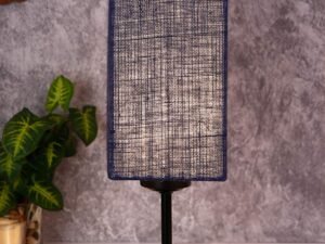 Square Blue Jute Shade Table Lamp with Iron Base