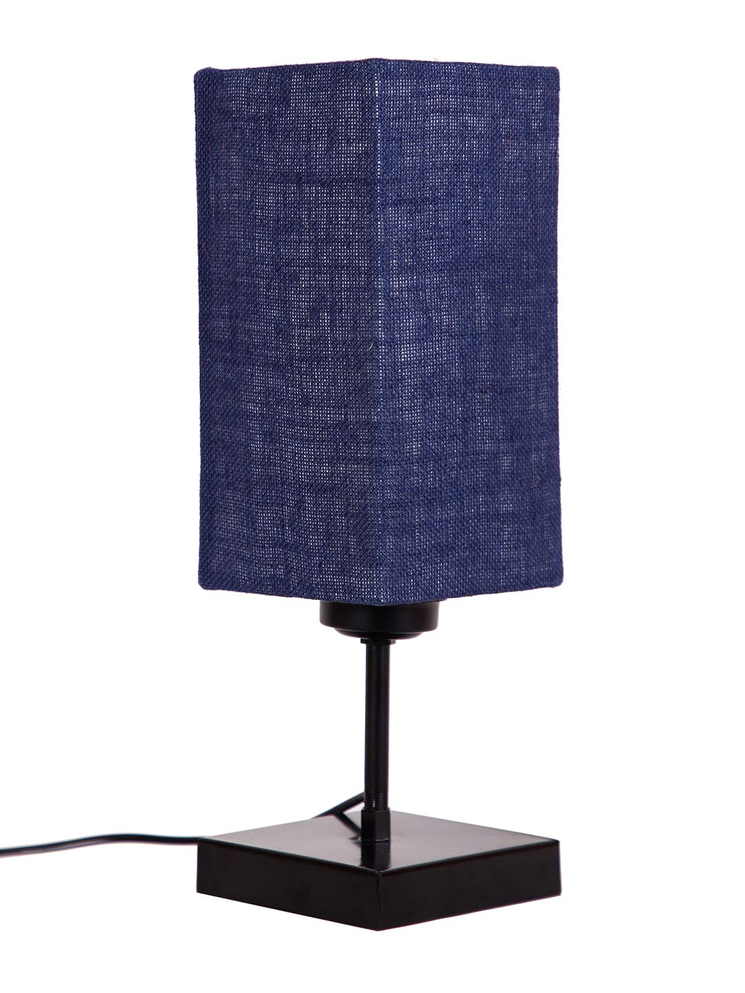 Square Blue Jute Shade Table Lamp with Iron Base