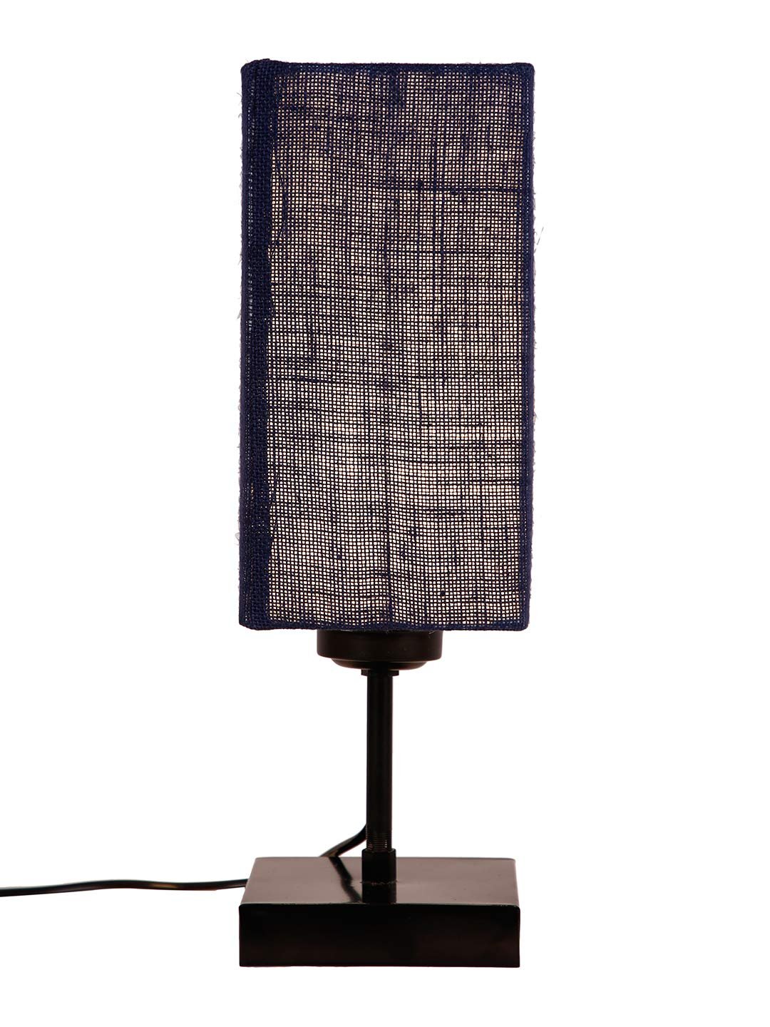 Square Blue Jute Shade Table Lamp with Iron Base