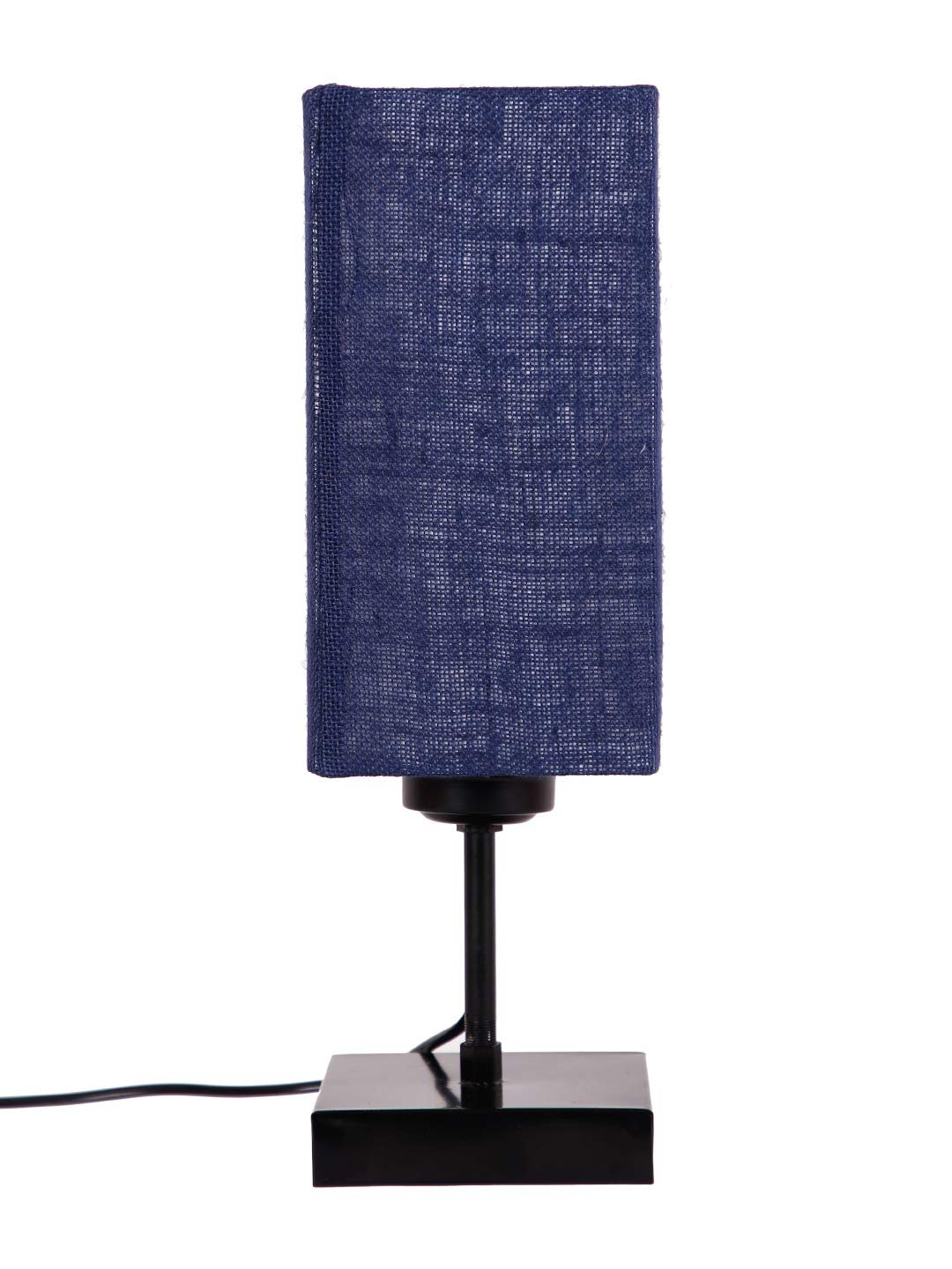 Square Blue Jute Shade Table Lamp with Iron Base