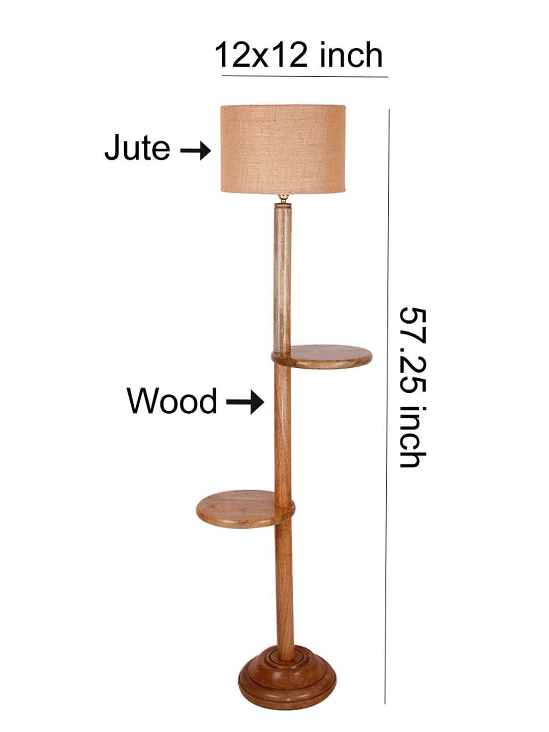 Beige Jute Drum Shade Wood Natural Table Floor lamp