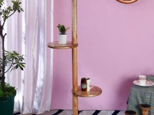 Pink Jute Drum Shade Wood Natural Table Floor lamp