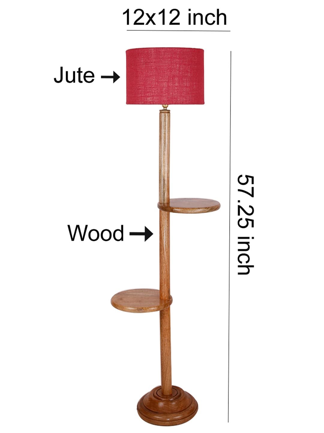 Pink Jute Drum Shade Wood Natural Table Floor lamp