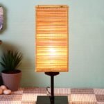 Square Bamboo Shade Table Lamp with Iron Base