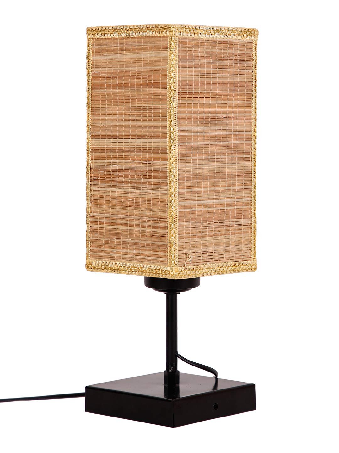 Square Bamboo Shade Table Lamp with Iron Base